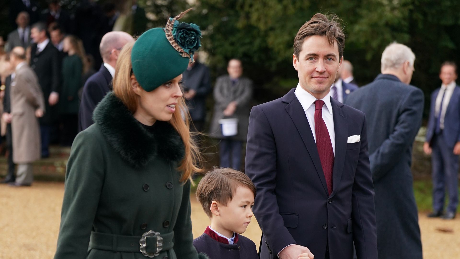 Beatrice and Edoardo walk with Wolfie to church on Christmas Day 2022