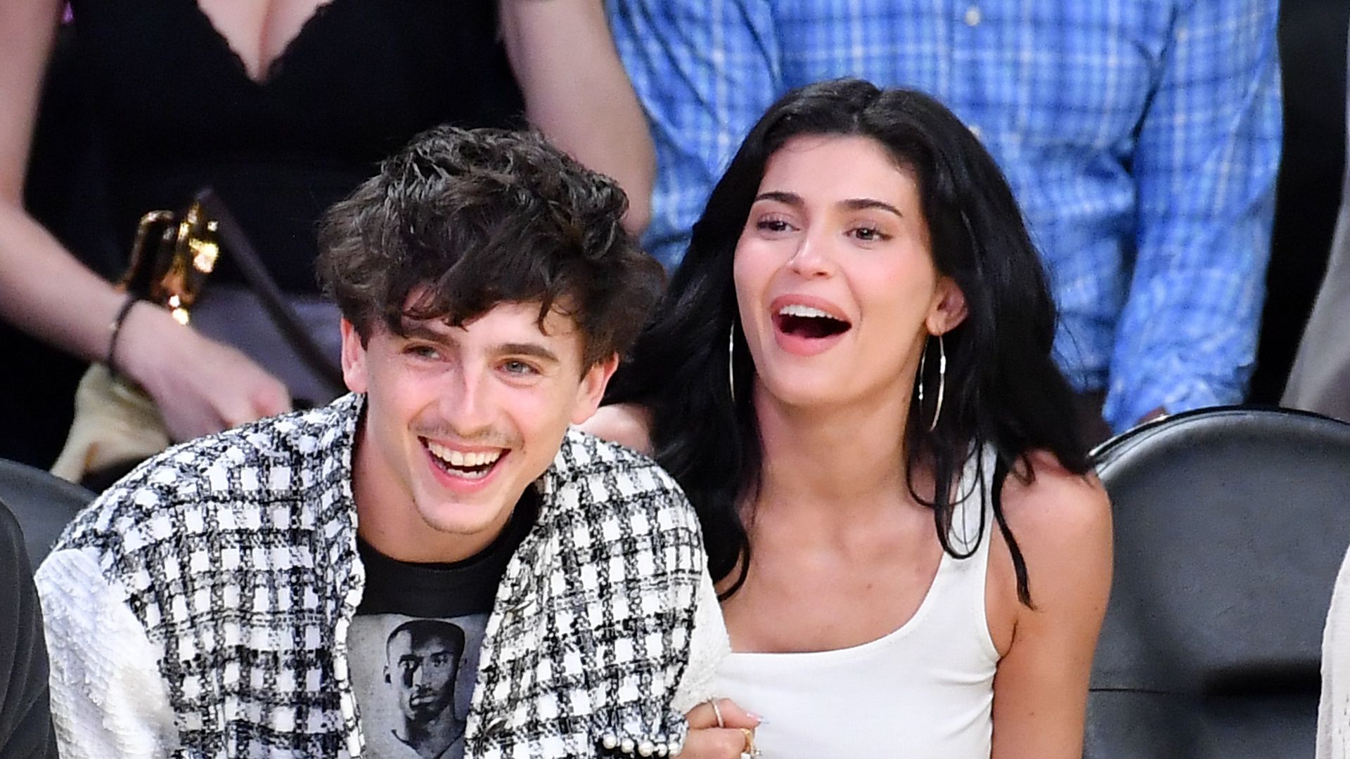 Timothee Chalamet and Kylie Jenner attend a basketball game between the Los Angeles Lakers and the Minnesota Timberwolves at Crypto.com Arena on April 30, 2025 in Los Angeles, California. NOTE TO USER: User expressly acknowledges and agrees that, by downloading and or using this photograph, User is consenting to the terms and conditions of the Getty Images License Agreement. (Photo by Allen Berezovsky/Getty Images)