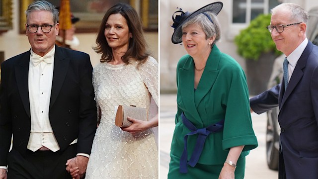 A split image of Kier and Victoria Starmer and Theresa and Philip May