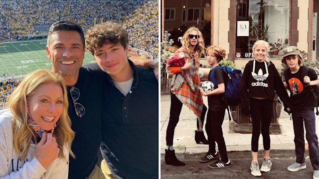 Kelly Ripa and Mark Consuelos with their son Joaquin Consuelos; Julia Roberts with her three children Phinnaeus, Hazel and Henry