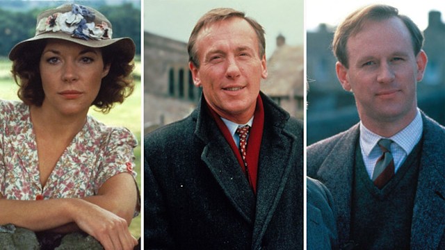 Carol Drinkwater, Christopher Timothy, Peter Davidson split image
