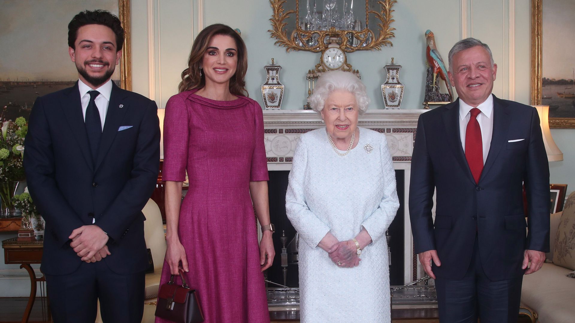 The late Queen with Queen Rania, the King of Jordan and Prince Hussein