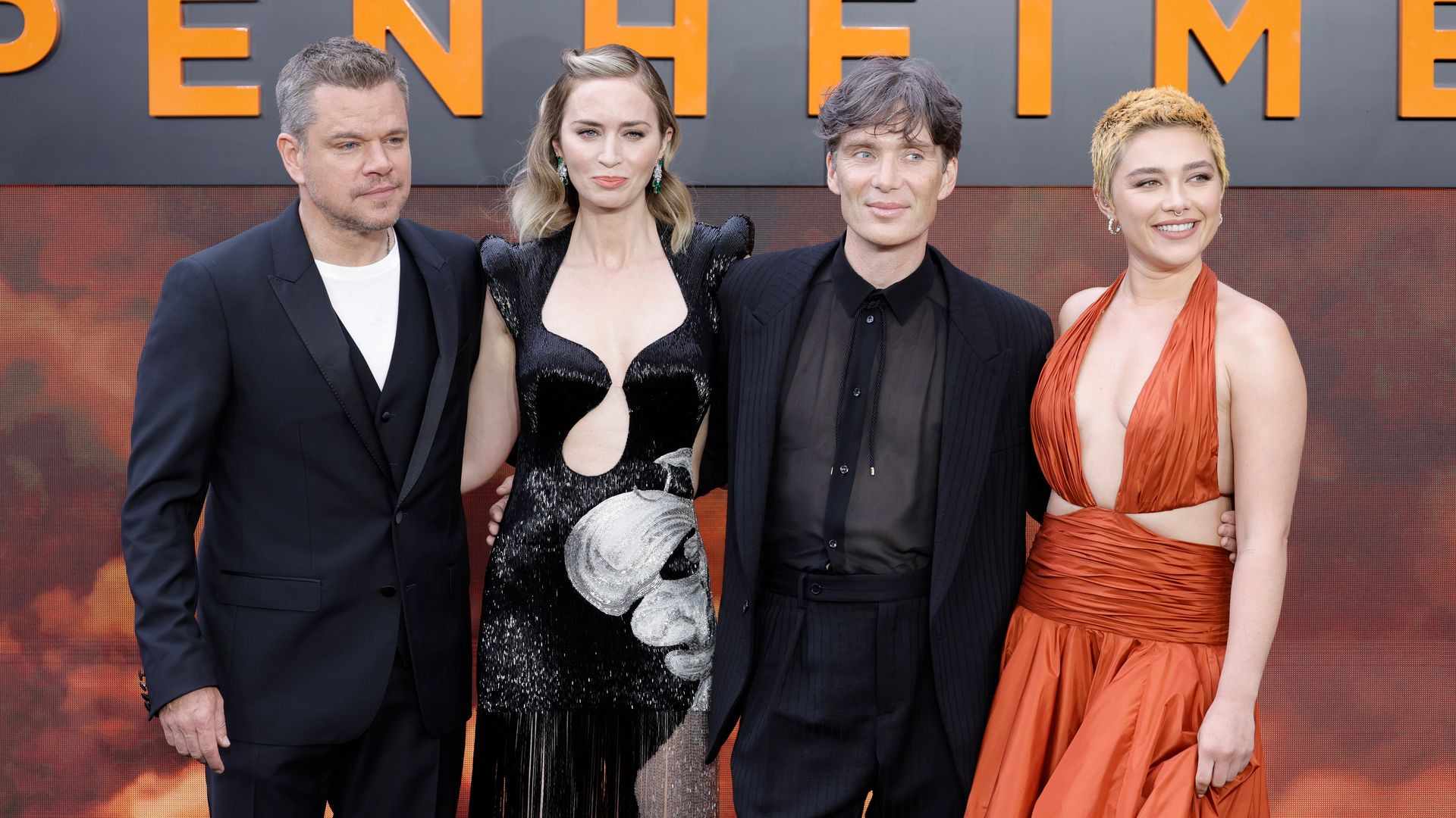 Matt Damon, Emily Blunt, Cillian Murphy and Florence Pugh attend the "Oppenheimer" UK Premiere at the Odeon Luxe Leicester Square on July 13, 2023 in London, England