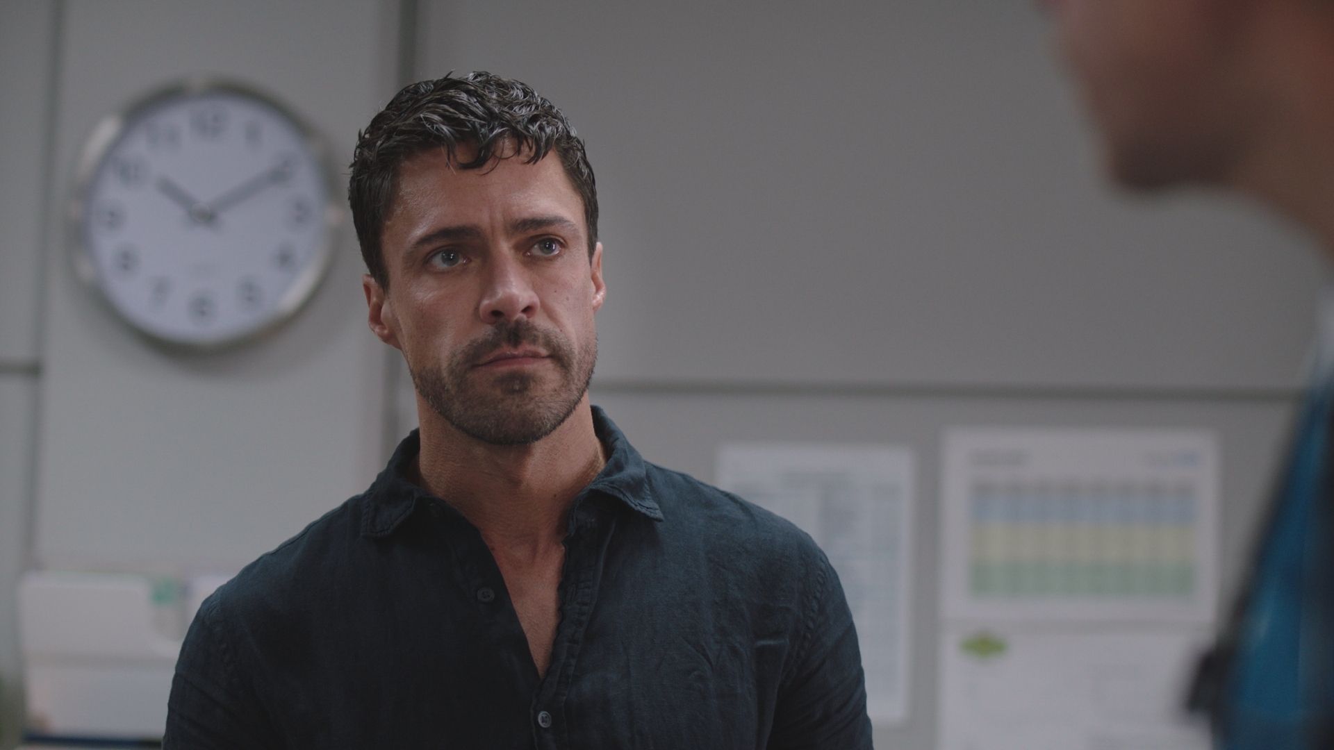 Olly Rix as Flynn Byron inside a hospital