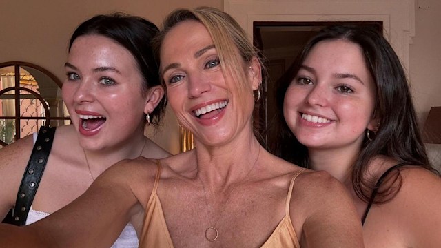 Amy Robach taking a selfie with her two daughters 