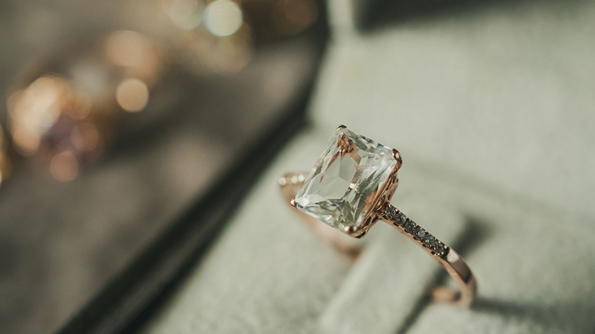 luxury diamond vintage style engagement ring in jewellery box