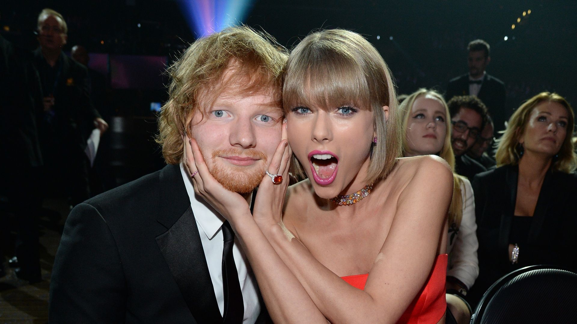 Ed Sheeran and Taylor Swift attend The 58th GRAMMY Awards at Staples Center on February 15, 2016