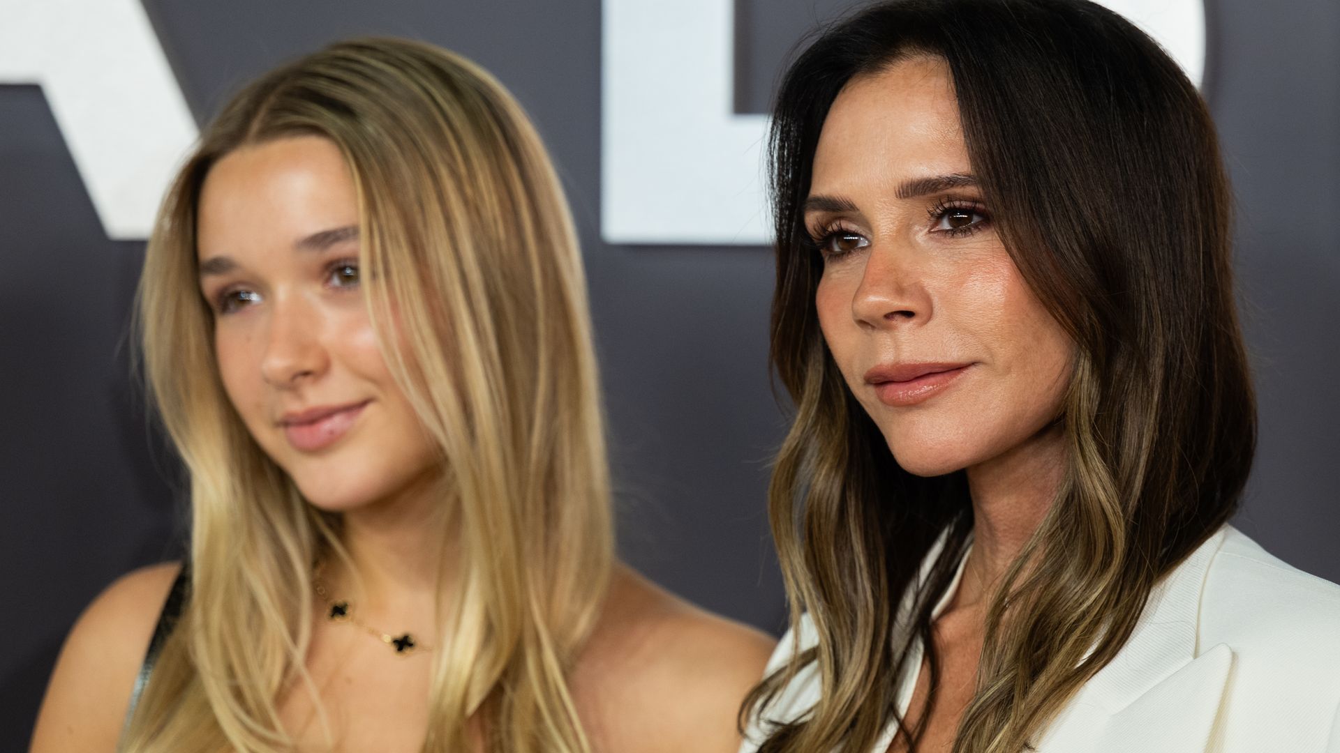 Harper Beckham and Victoria Beckham  attend the "Victoria Beckham" World Premiere at the Curzon Mayfair on October 08, 2025