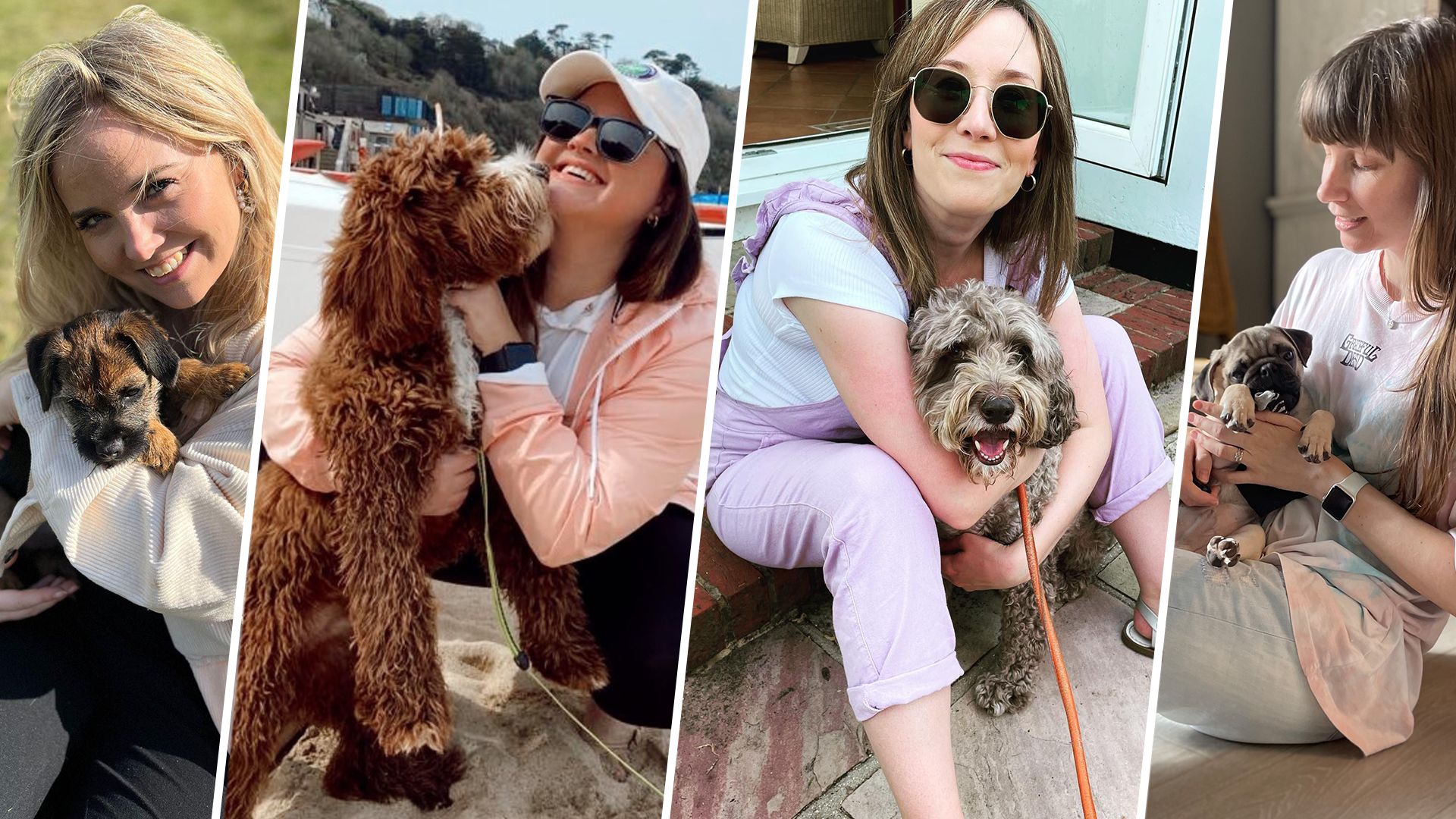 Split screen of four women with their pets