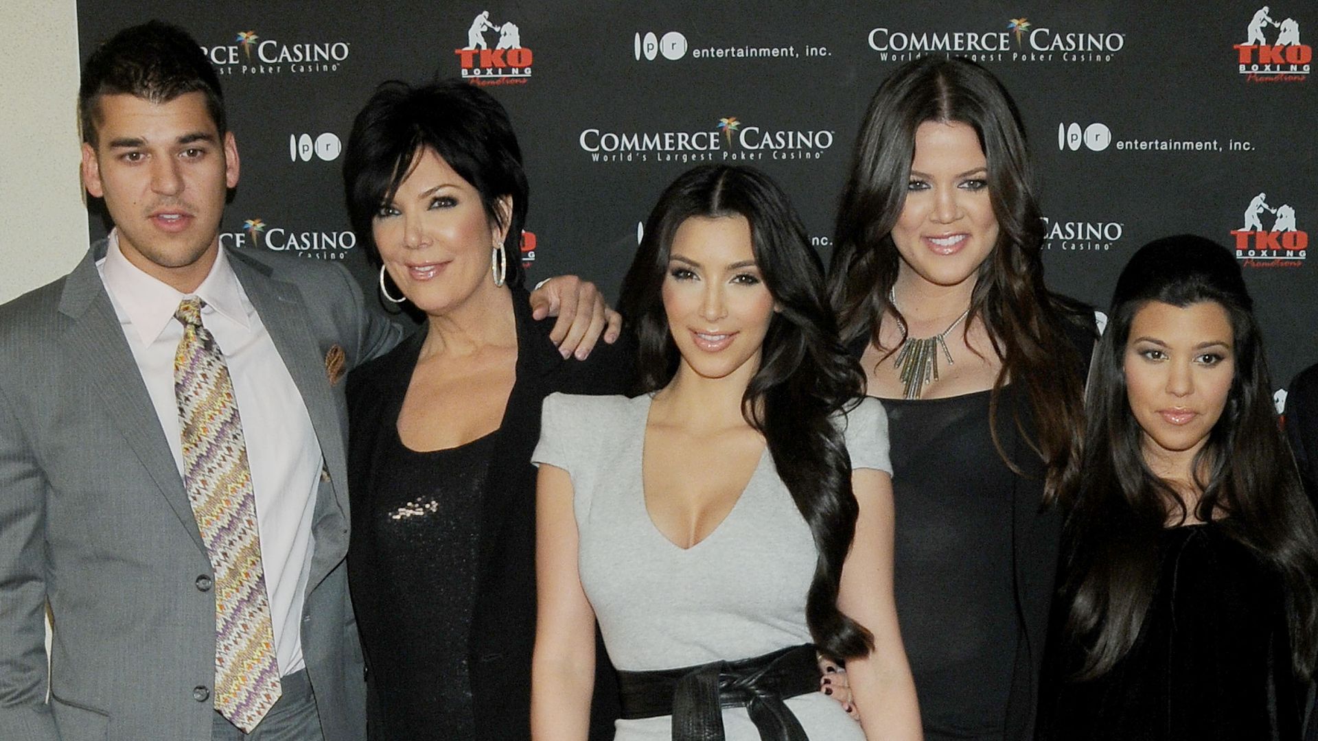 Rob Kardashian, Kris Jenner, Kim Kardashian, Khloe Kardashian, Kourtney Kardashian arrive at the "Kardashian Charity Knock Out" at the Commerce Casino on November 3, 2009 in Commerce, California
