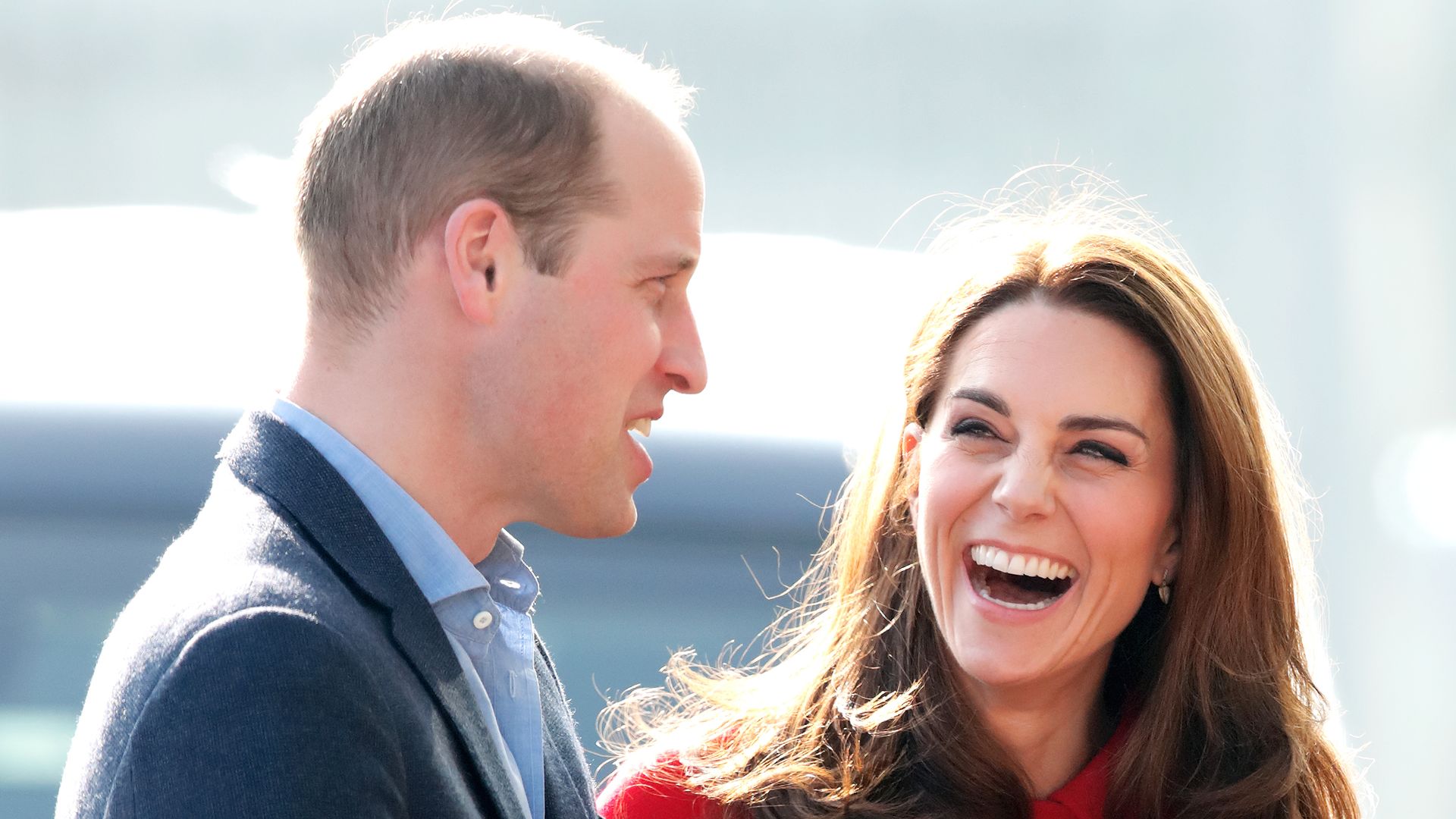 Prince William and Catherine laughing outside