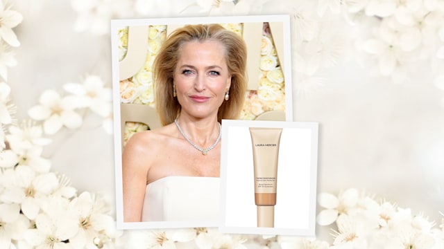 gillian anderson laura mercier tinted moisturiser on flower background