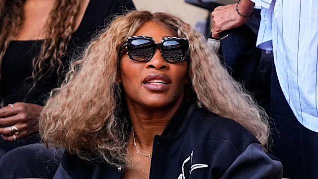 Serena Williams, former tennis player of the USA is seen during the march between Novak Djokovic of Serbia and Carlos Alcaraz of Spain during the Men's Singles Gold medal match on Court Philippe-Chatrier at Roland-Garros Stadium during the Paris 2024 Olympics Games on August 04, 2024 in Paris, France.