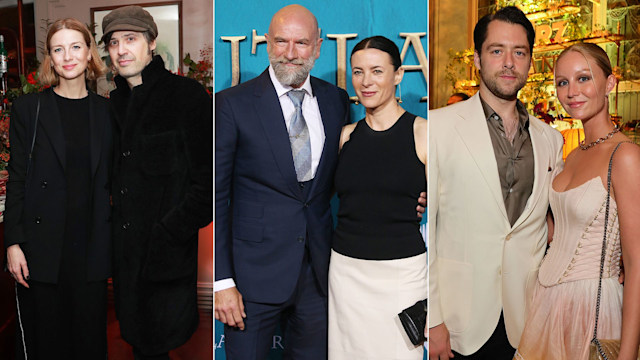 Split image of Caitriona Balfe and Tony McGill, Gravish McTavish and Gorance Dore, Richard Rankin and Sammie Russell