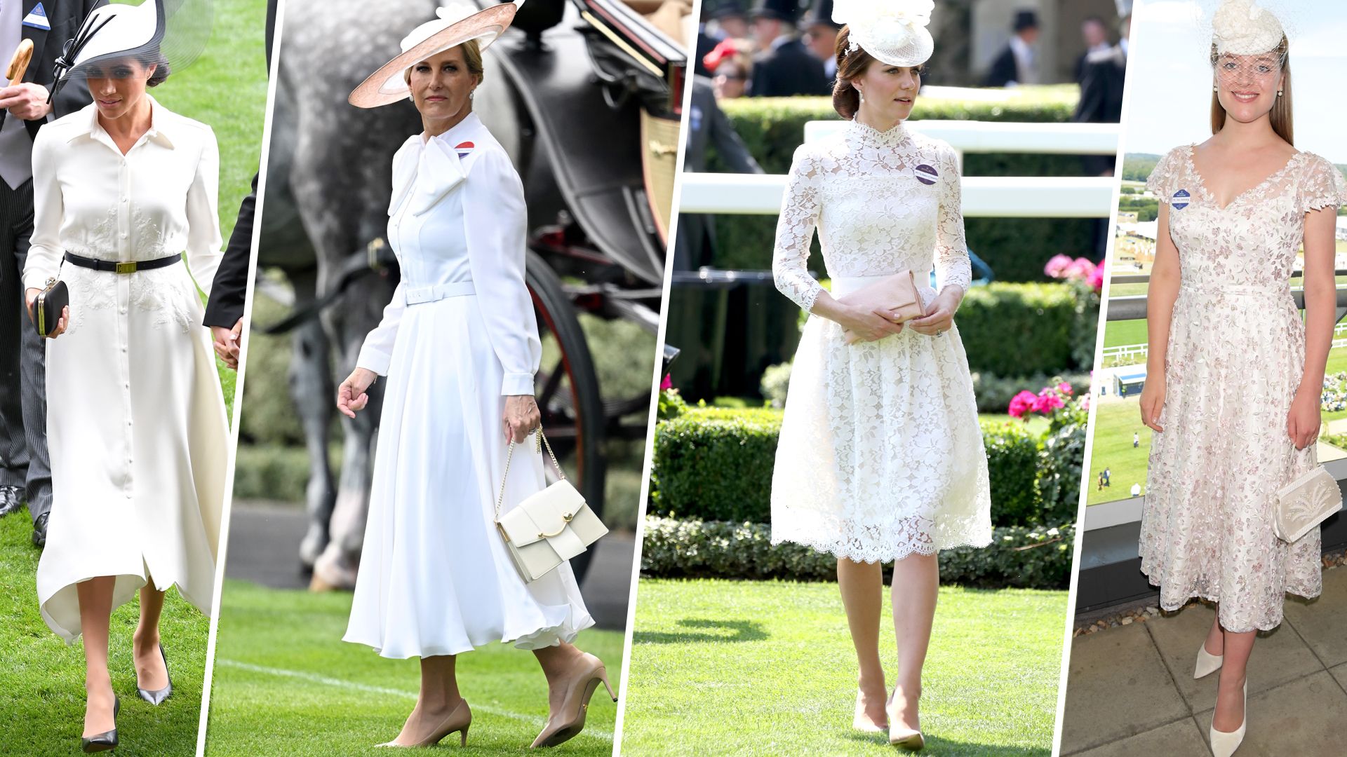 Meghan Markle, Sophie Wessex, Kate Middleton and Flora Vesterberg in white dresses at Ascot
