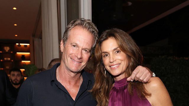 MIAMI BEACH, FLORIDA - DECEMBER 08: (L-R) Rande Gerber and Cindy Crawford attend Wayne & Cynthia Boich's Art Basel party on December 08, 2023 in Miami Beach, Florida. (Photo by Alexander Tamargo/Getty Images for 4WRD)