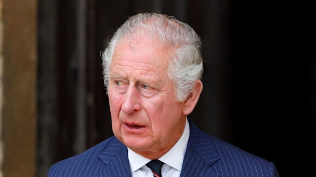 A photo of King Charles looking sad during the  Service Of Thanksgiving For The Duke Of Edinburgh