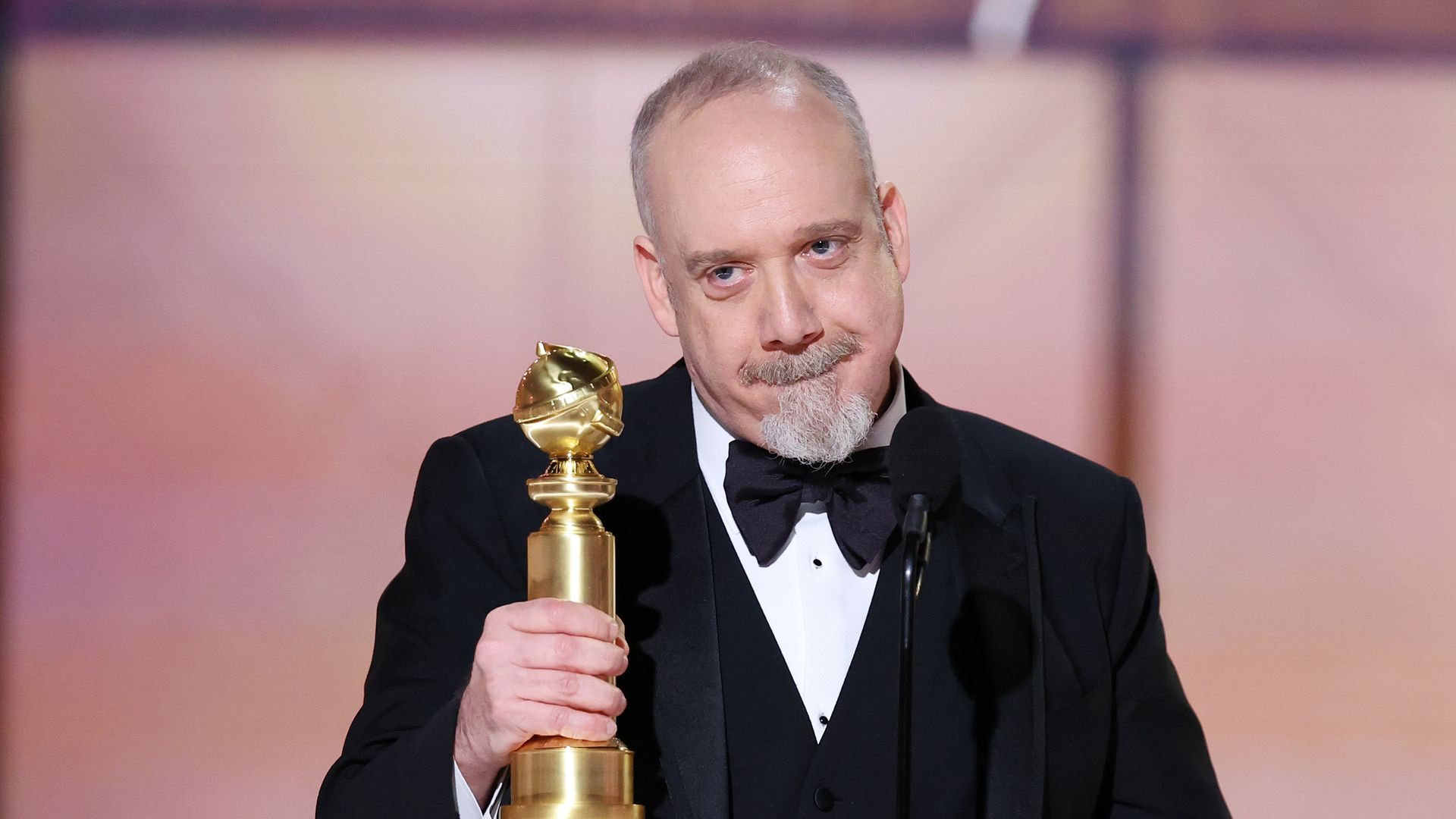 Paul Giamatti accepts award for Best Performance by a Male Actor in a Motion Picture  Musical or Comedy for "The Holdovers" at the 81st Golden Globe Awards held at the Beverly Hilton Hotel on January 7, 2024 in Beverly Hills, California. 