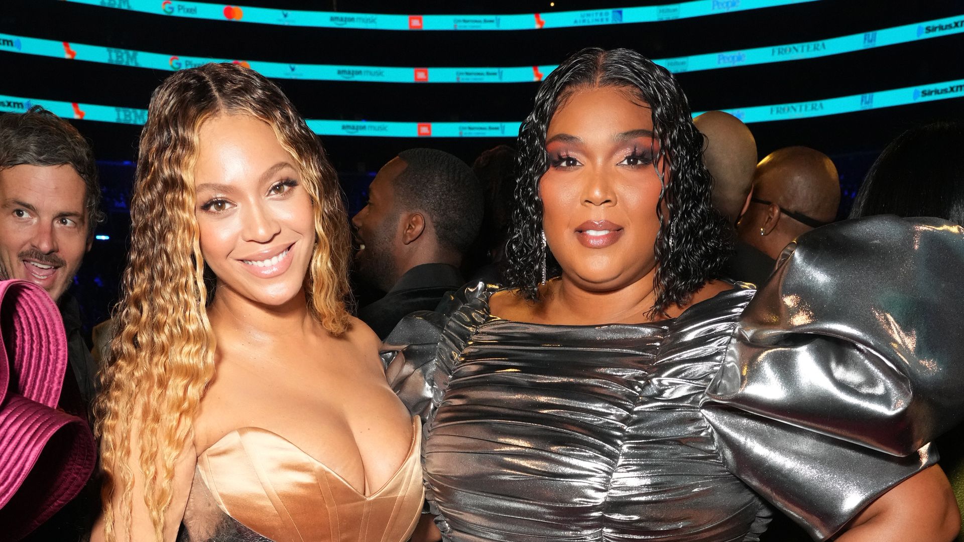 Beyoncé and Lizzo attend the 65th GRAMMY Awards at Crypto.com Arena on February 05, 2023 in Los Angeles, California