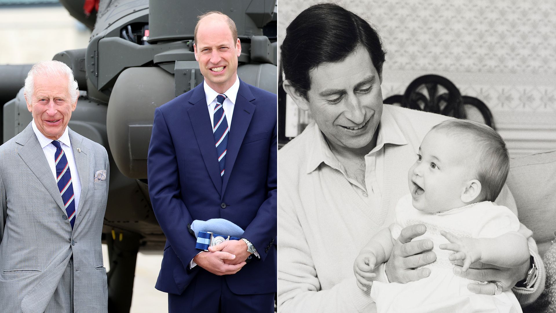 Prince Charles with William in 2024 and 1982