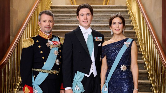 Prince Christian poses with parents Crown Prince Frederik and Crown Princess Mary