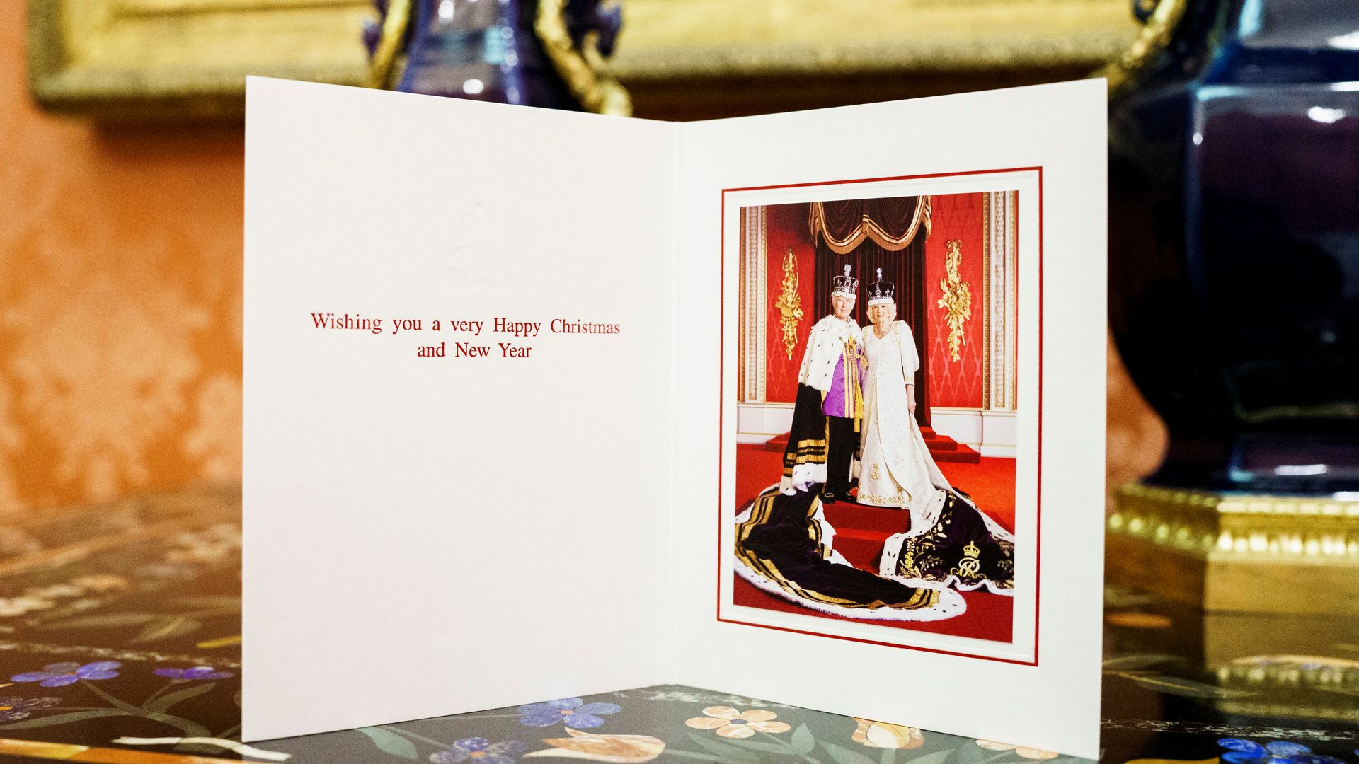 King Charles and Queen Camilla's 2023 Christmas card photo, taken at their coronation