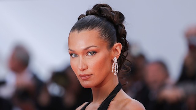 Bella Hadid attends the "L'Amour Ouf" (Beating Hearts) Red Carpet at the 77th annual Cannes Film Festival at Palais des Festivals on May 23, 2024 in Cannes, France
