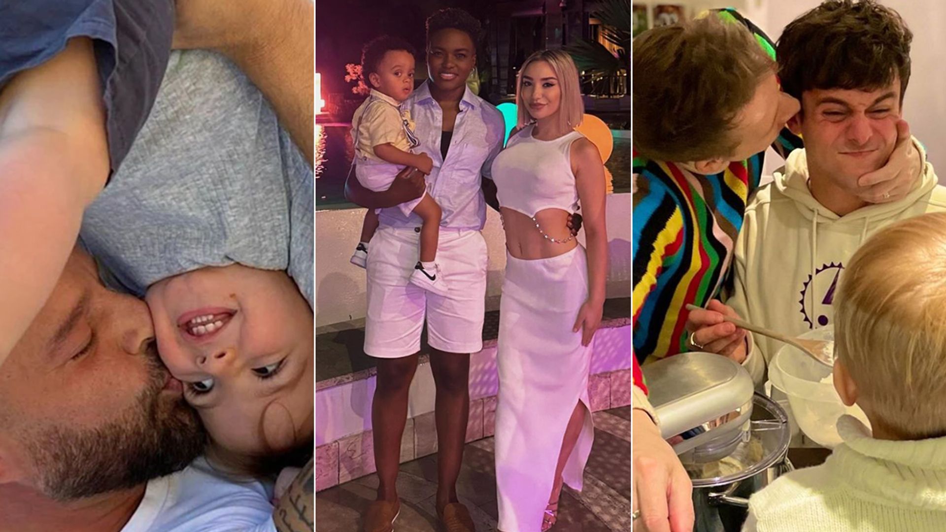 Split image of Ricky Martin, Nicola Adams and Tom Daley with their sons