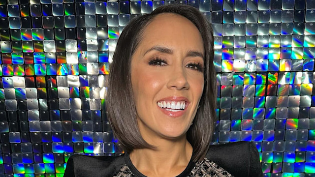 Janette Manrara posing in black top backstage at Strictly Come Dancing Live tour 