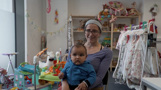 UNICEF supporter and struggling mum, Thea at a baby bank