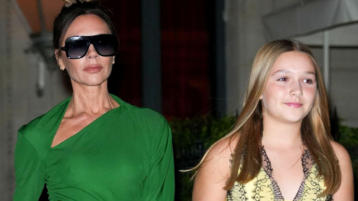 Grinning Victoria Beckham is daughter Harper's double in rare