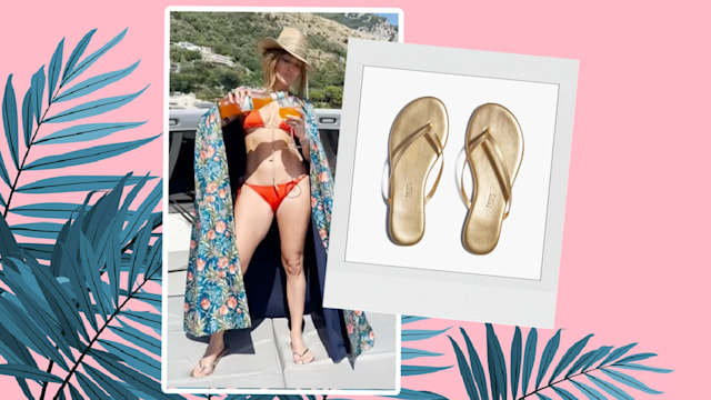 jennifer lopez gold flip flops and metallic sandal dupes