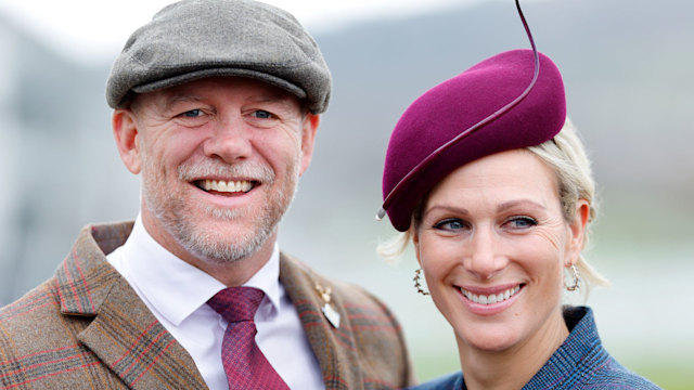 Mike Tindall and Zara Tindall attend day 3 'St Patrick's Thursday' of the Cheltenham Festival at Cheltenham Racecourse on March 16, 2023 in Cheltenham, England