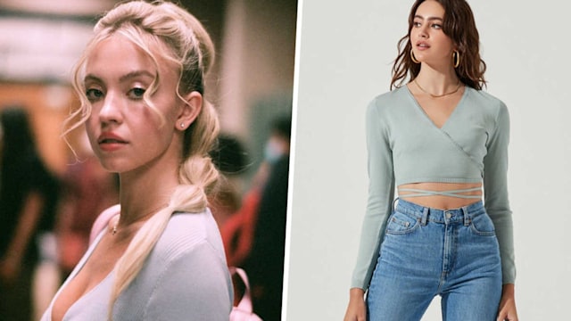 euphoria cassie sydney sweeney wrap sweater top astr sale