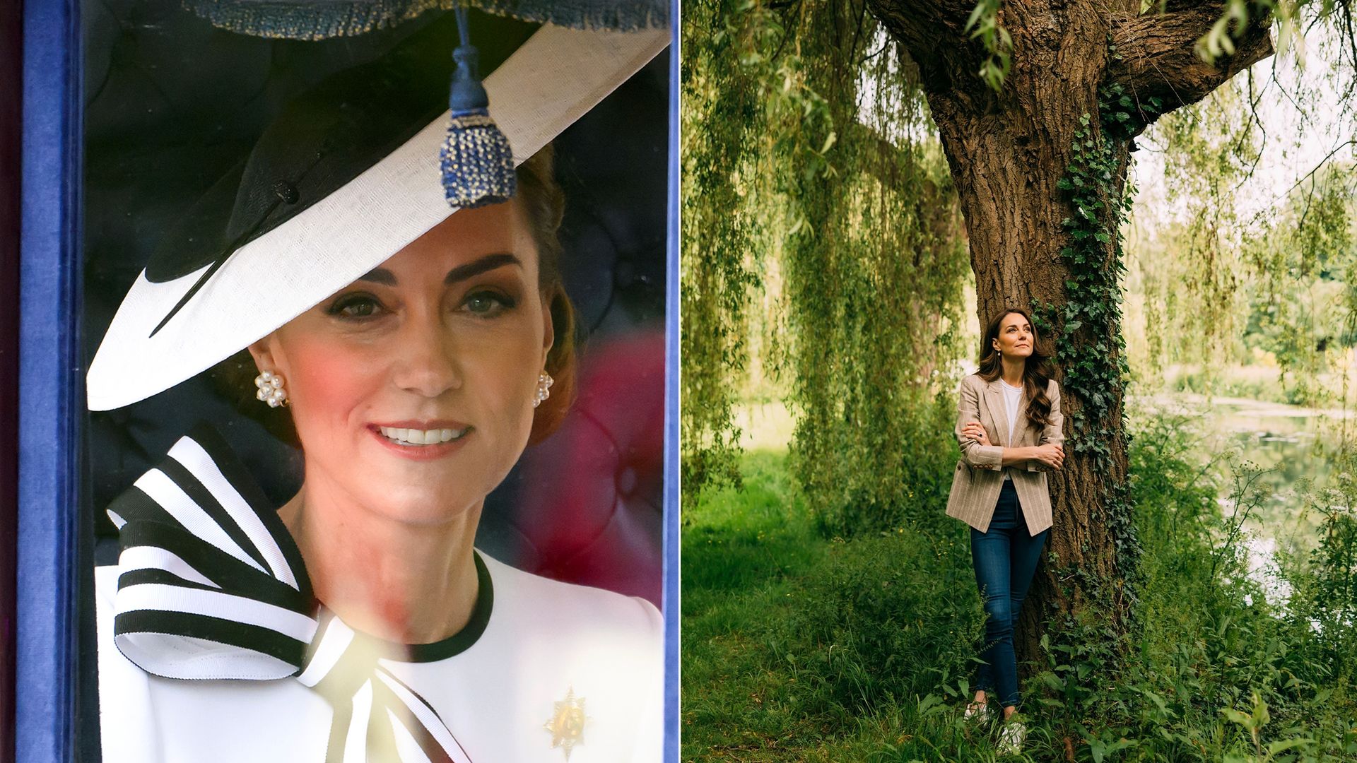 Kate Middleton at Trooping and posing in front of tree
