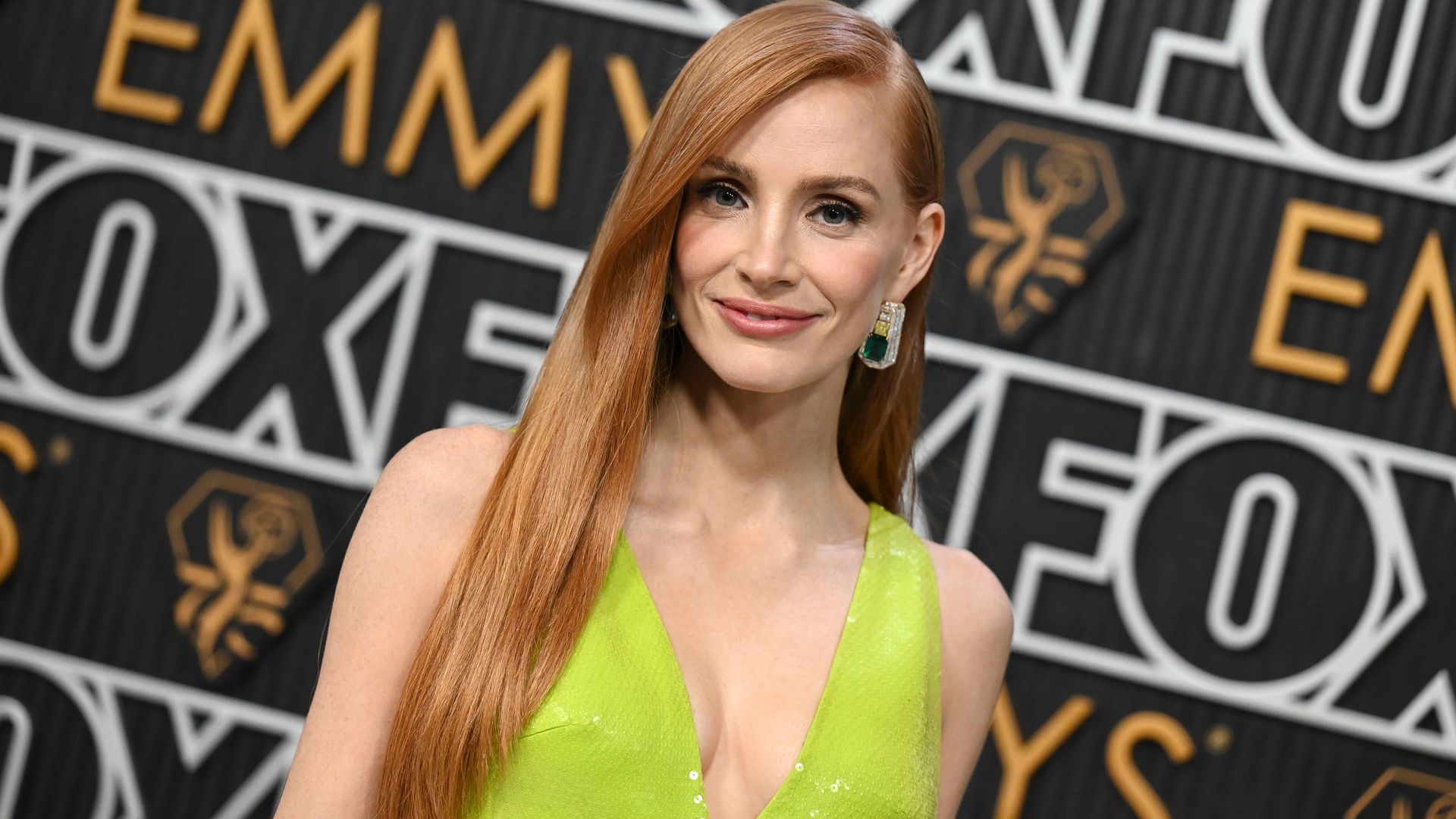Jessica Chastain in a green dress