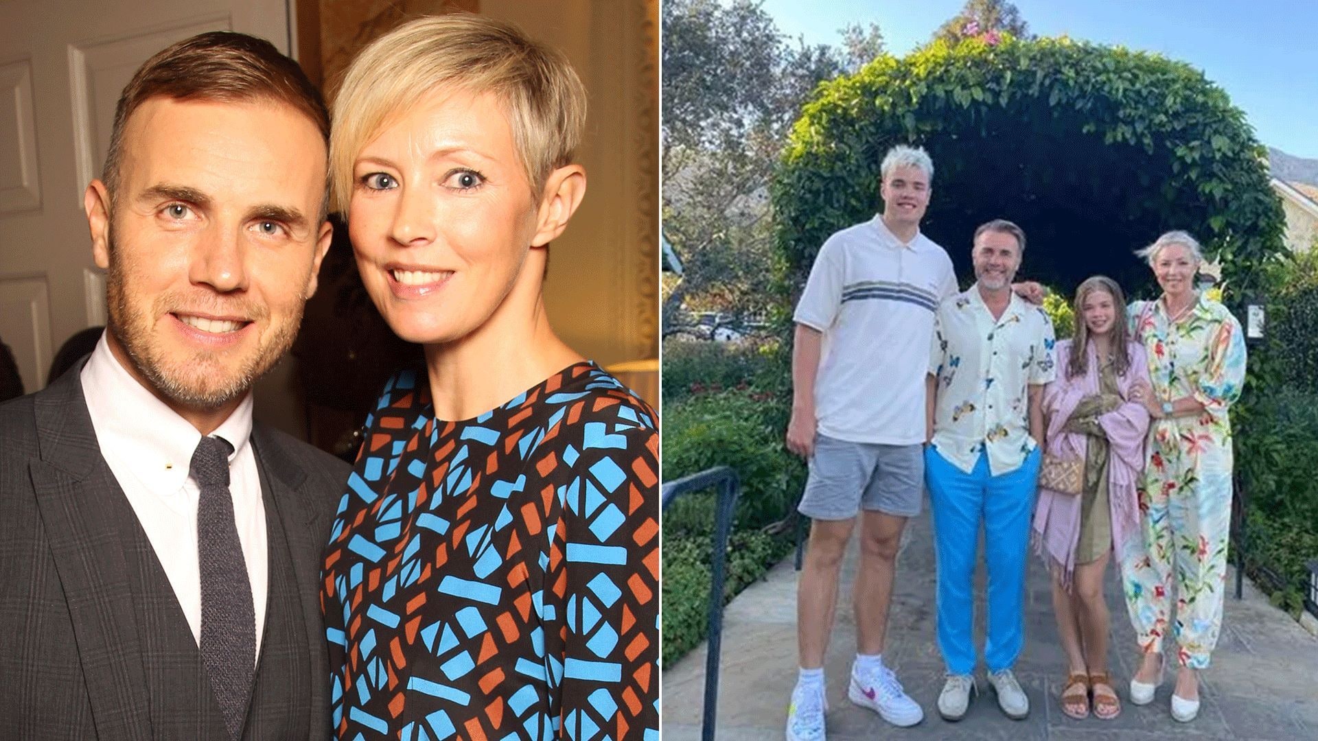 Gary Barlow with wife beside photo of gary, wife, son and daughter