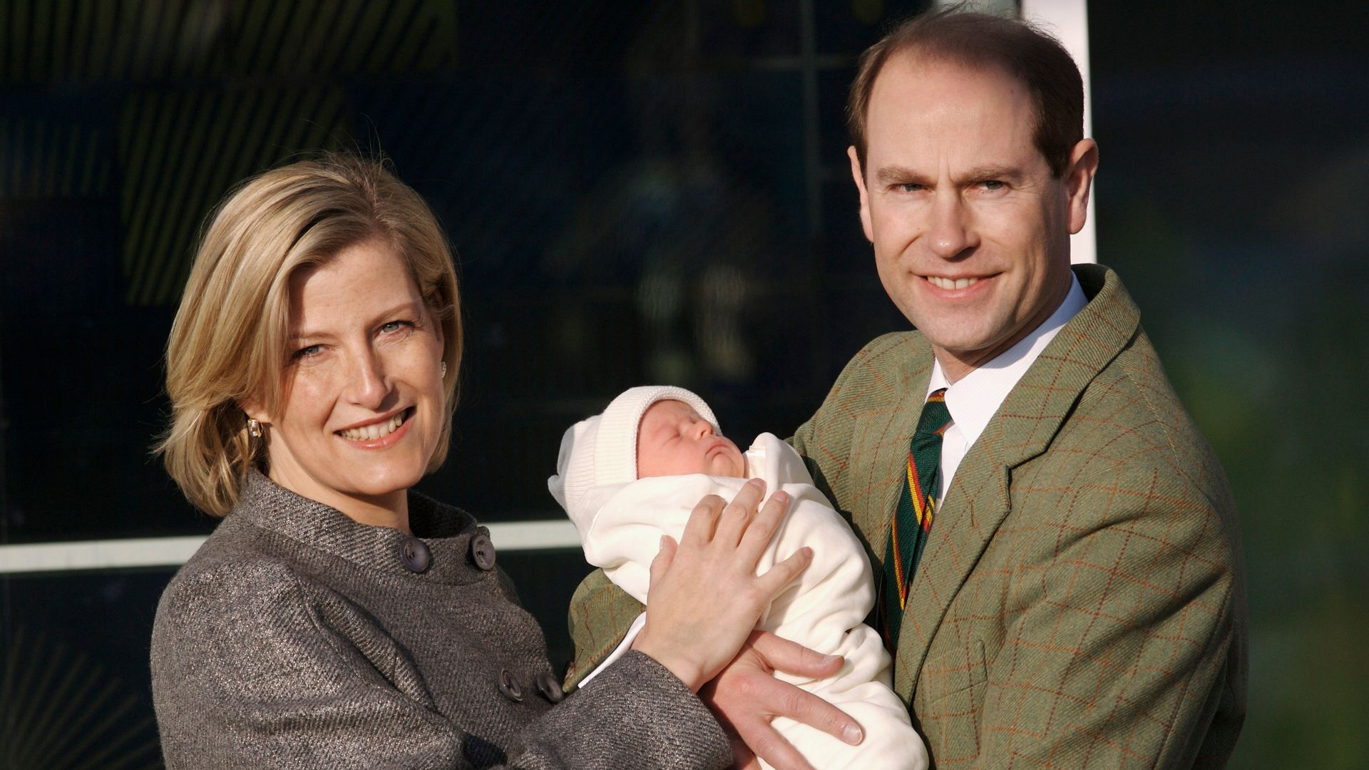 Prince Edward and Sophie Wessex holding a baby James, Viscount Severn