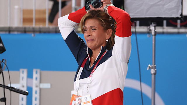 Today Show Host Hoda Kotb yells support to Simone Biles after exiting the competition during the Women's team final on day four of the Tokyo 2020 Olympic Games at Ariake Gymnastics Centre on July 27, 2021 in Tokyo, Japan