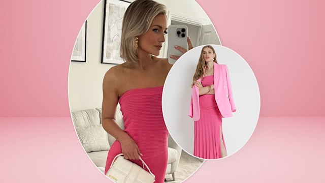 split image claudia fogarty pink dress 