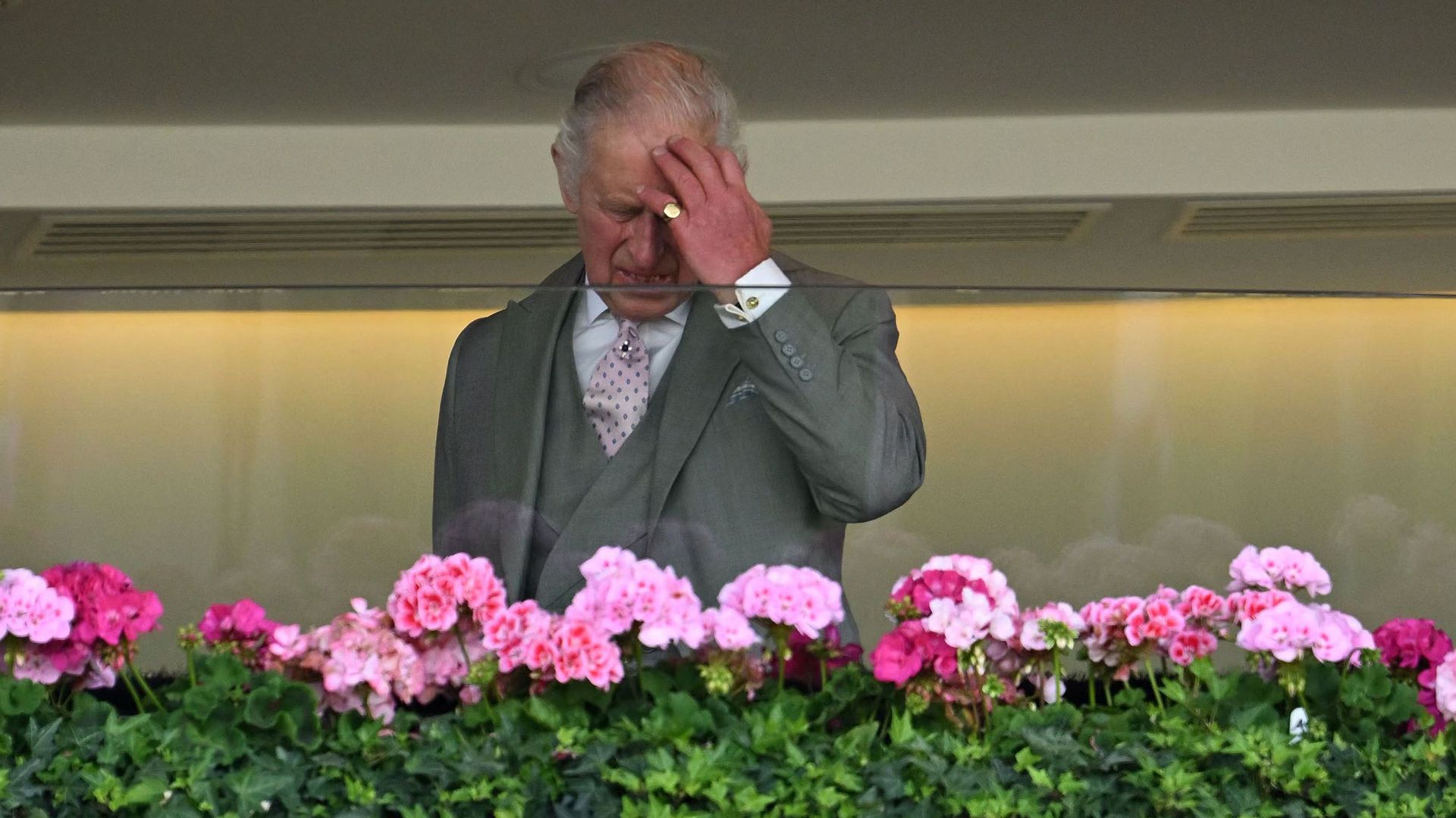 King Charles looking emotional at Ascot