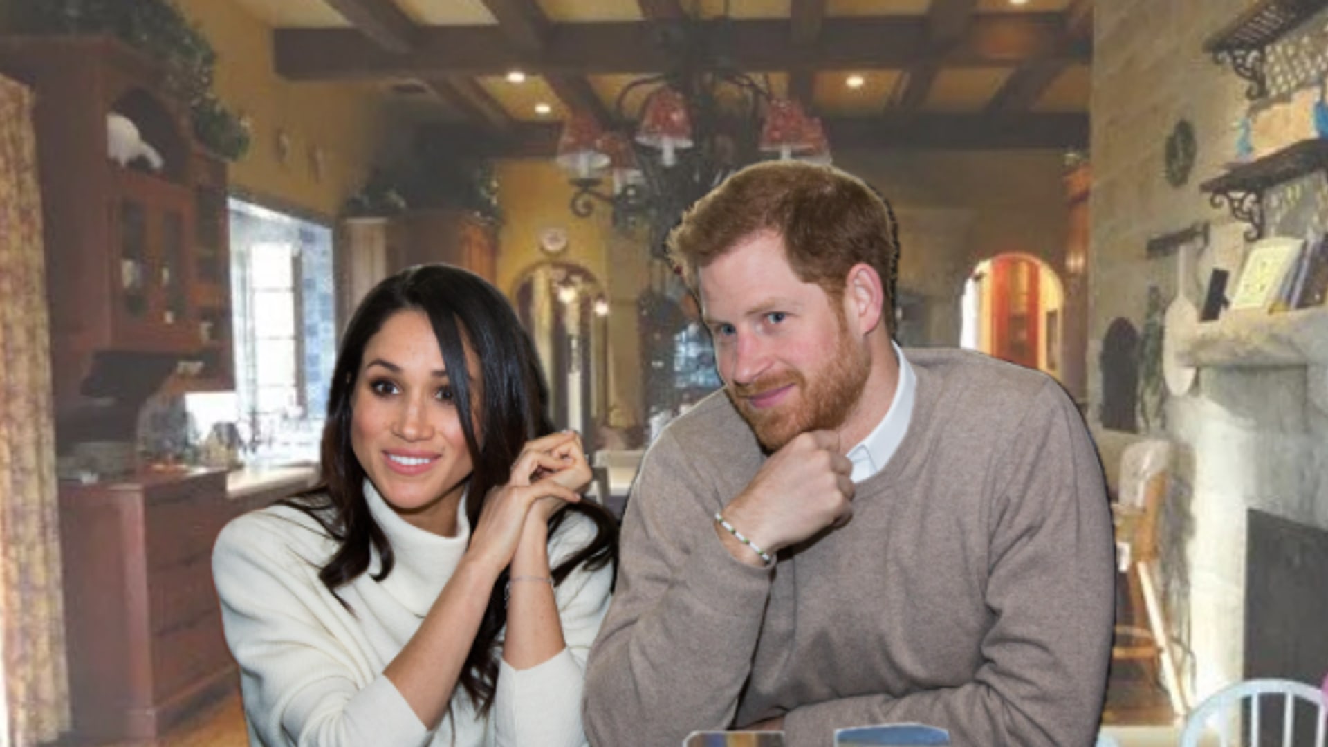 harry and meghan superimposed on kitchen picture