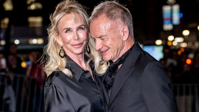 Trudie Styler and Sting are seen arriving to the Clooney Foundation for Justice's The Albies at New York Public Library on September 26, 2024 in New York City