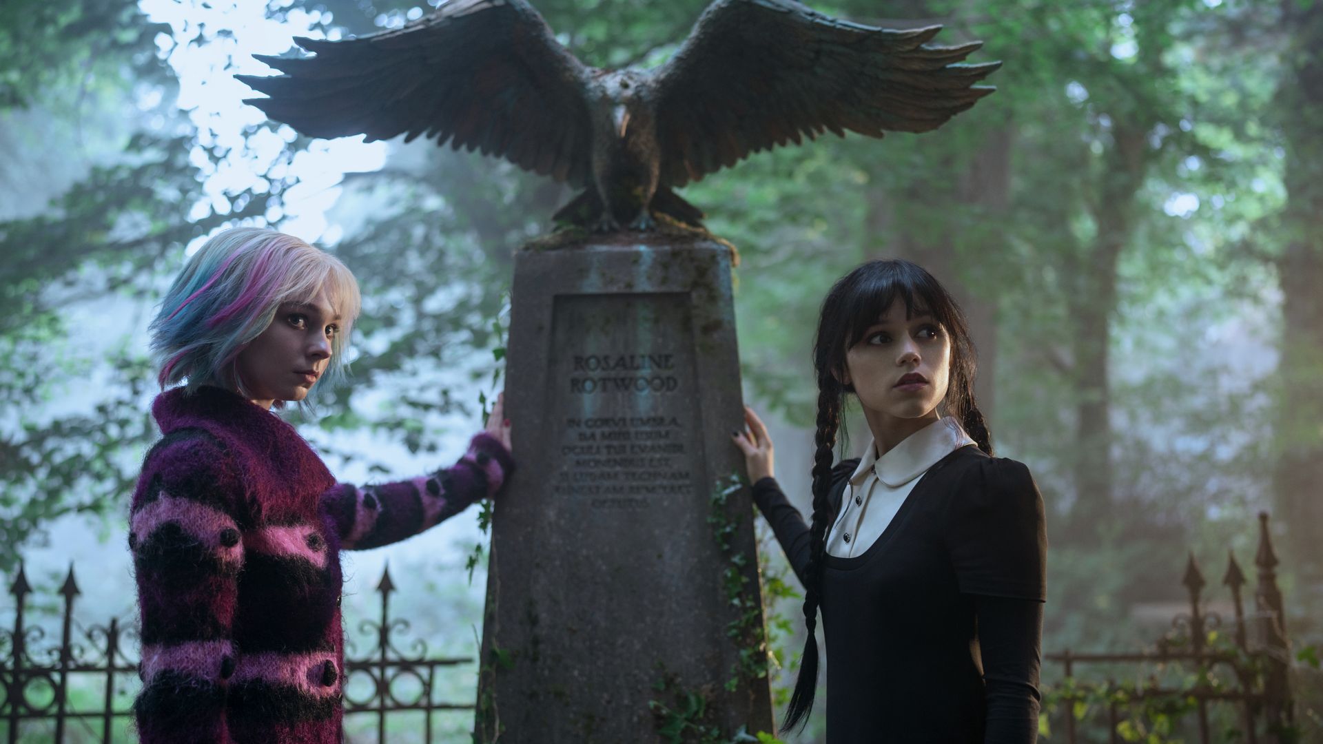 Wednesday. (L to R) Emma Myers, Jenna Ortega in episode 206 of Wednesday. Cr. Bernard Walsh/Netflix Â© 2025