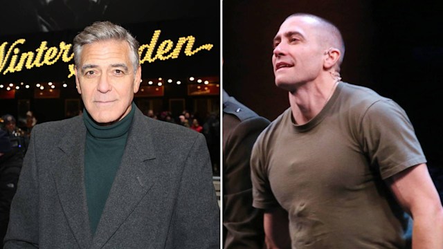 George Clooney in front of the Winter Garden Theater; Jake Gyllenhaal during opening night of "Othello"