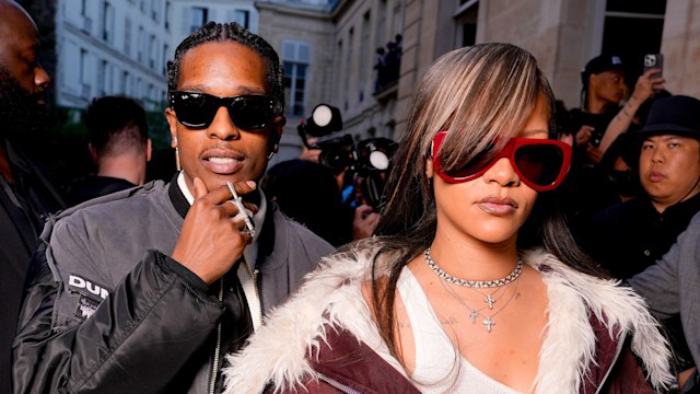 A$AP Rocky and Rihanna at the AWGE fashion show during Paris Fashion Week Menswear Spring/Summer 2025 held at HÃ´tel de Maisons on June 21, 2024 in Paris, France.