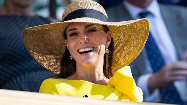 princess kate wearing an lk bennett floppy straw hat at wimbledon