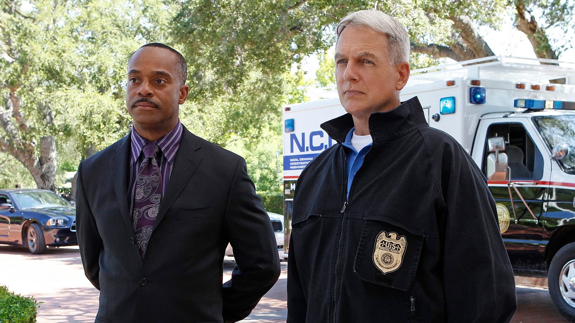 Rocky Carroll and Mark Harmon in an episode of NCIS. 