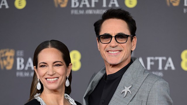 Susan Downey and Robert Downey Jr. attend the 2024 EE BAFTA Film Awards at The Royal Festival Hall on February 18, 2024 in London, England