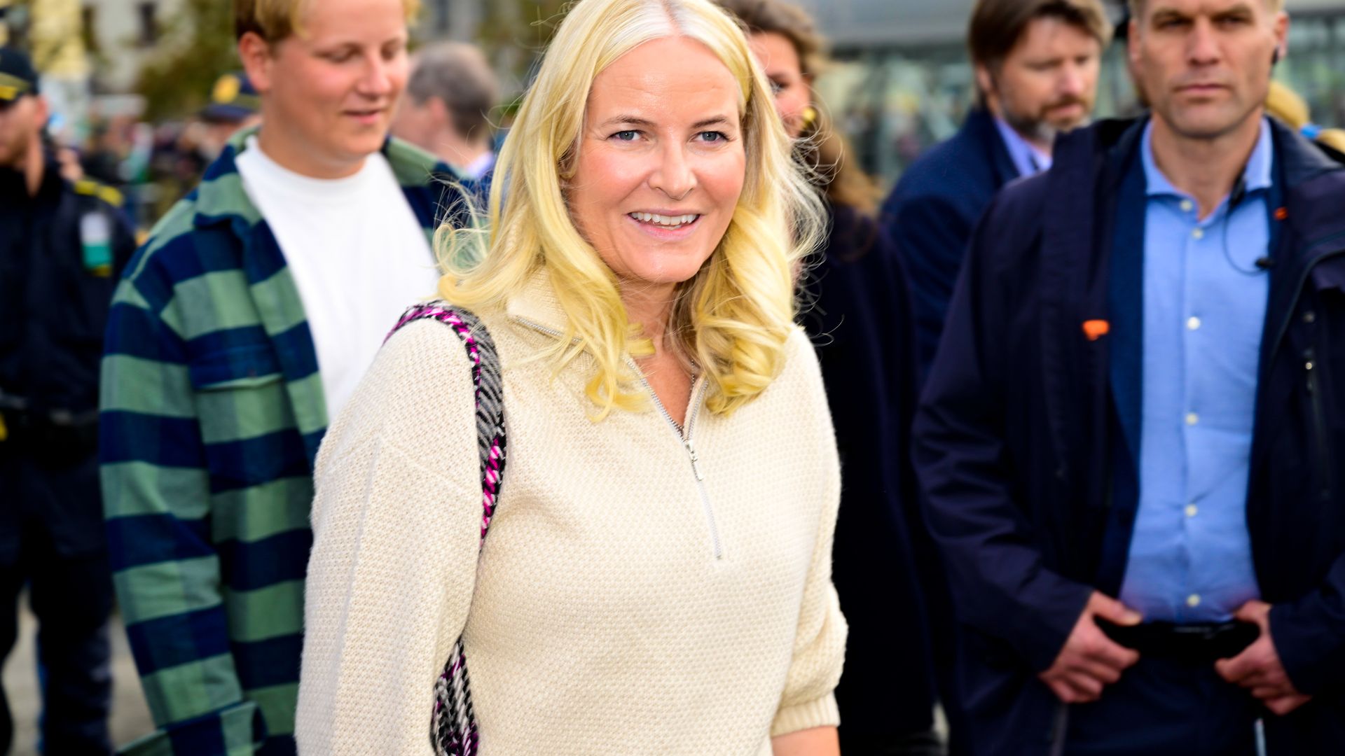 Crown Princess Mette-Marit of Norway is all smiles at sister-in-law's pre-wedding boat party